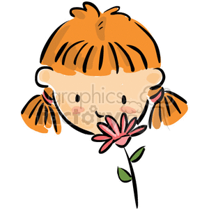A Girl Smelling a Pink Flower clipart. Royalty-free image # 377013