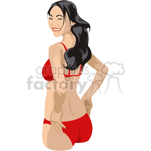 clipart - Pretty asian girl wearing a red swimsuit.