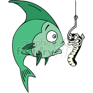 a fish and a mean worm comes face to face clipart.