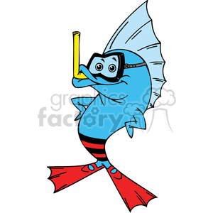 clipart - a blue fish going snorkeling .