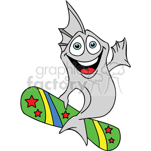 a fish surfing on a colorful surf board clipart. Royalty-free image # 377359