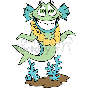 clipart - smiling girl fish wearing a pearl necklace.