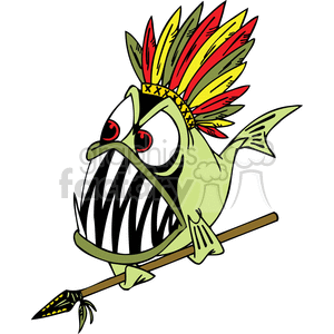 piranha in tribal head dress with spear clipart. Royalty-free image # 377449