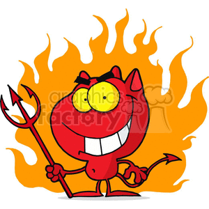 clipart - Halloween Devil in Front of Flames.