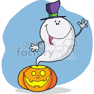 Happy ghost leaves pumpkin clipart. Royalty-free image # 377763