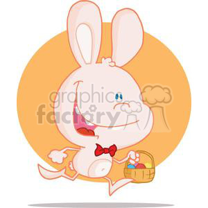 A Giddy Peach Bunny Running with Easter Eggs in a Basket clipart. Royalty-free image # 378293