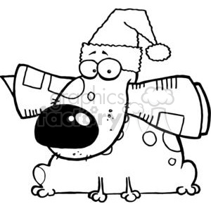 clipart - A dog in a santa hat with a newspaper in his mouth.