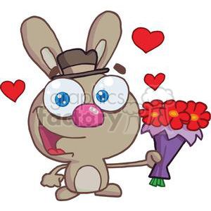 A Cute Light Brown Bunny With A Pink Nose and  Flowers clipart. Commercial use image # 378643