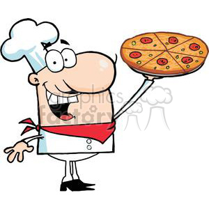 A Proud Chef Holds Up Pepperoni Pizza clipart. Commercial use image # 379020