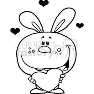 vector cartoon funny black white easter bunny rabbit heart love