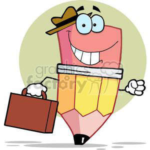 Pencil Cartoon Character Carrying A Briefcase clipart. Commercial use image # 379465