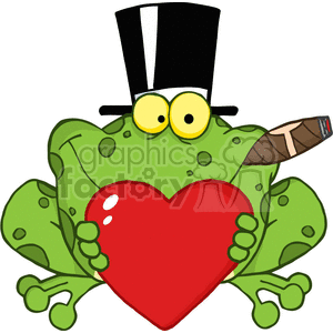 Cartoon-Frog-With-A-Hat-And-Cigar-Holding-A-Red-Heart clipart. Royalty-free image # 381789
