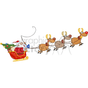 Cartoon-African-American-Santa-In-His-Sleigh-Flying clipart. Royalty-free image # 381804