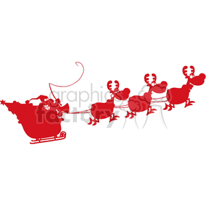clipart - Cartoon-Santa-In-His-Sleigh-Flying-Red-Siluethe.