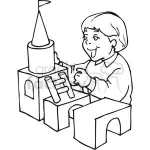 Black and white outline of a boy building a castle clipart. Commercial use image # 382457