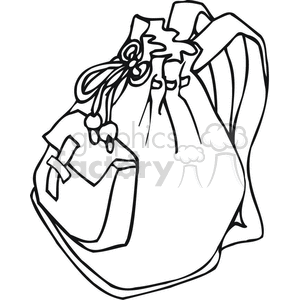 Black and white outline of a backpack with a bow clipart. Commercial use image # 382538