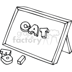 clipart - Black and white outline of a blackboard with letters .