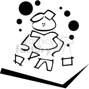 Black and white doodle of a child  clipart.