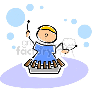 Cartoon whimsical child playing a xylophone clipart.