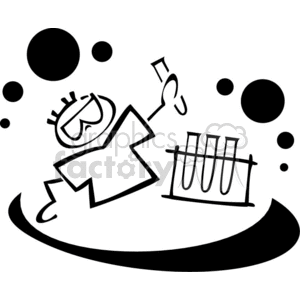 clipart - Black and white outline of a boy with test tubes .