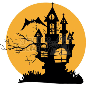 silhouette of a haunted house clipart.