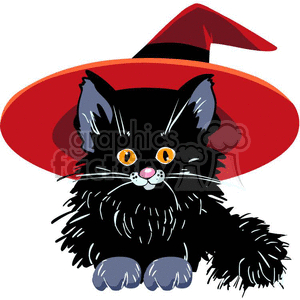 small kitten wearing a witch hat clipart. Commercial use image # 383505