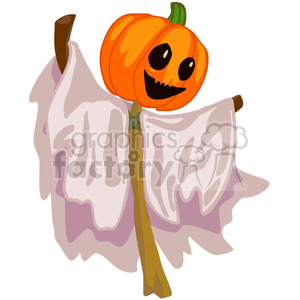 clipart - scarecrow with a pumpkin head.
