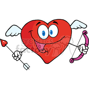 102554-Cartoon-Clipart-Happy-Heart-Cupid-With-A-Bow-And-Arrow clipart.