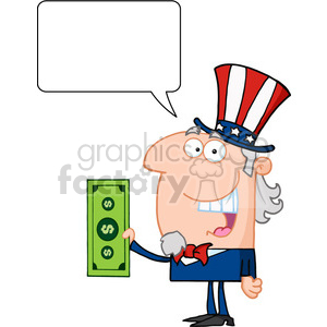 102516-Cartoon-Clipart-Uncle-Sam-With-Holding-A-Dollar-Bill-And-Speech-Bubble clipart. Commercial use image # 384022