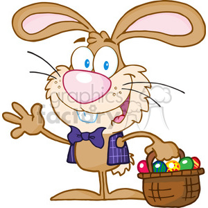 4730-Royalty-Free-RF-Copyright-Safe-Waving-Bunny-With-Easter-Eggs-And-Basket clipart. Royalty-free image # 384385