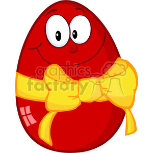 Royalty-Free-RF-Copyright-Safe-Happy-Red-Easter-Egg-Cartoon-Character-With-Ribbon clipart. Royalty-free image # 384465