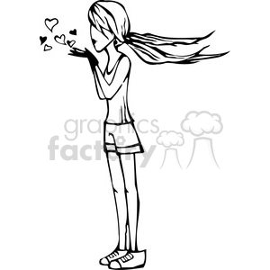 girl blowing hearts clipart.