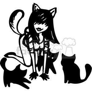 girl playing with her cats clipart. Commercial use image # 384744