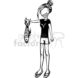 girl holding a dead fish clipart.
