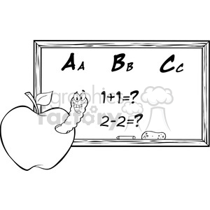 4957-Clipart-Illustration-of-Happy-Student-Worm-In-Apple-In-Front-Of-School-Chalk-Board clipart.