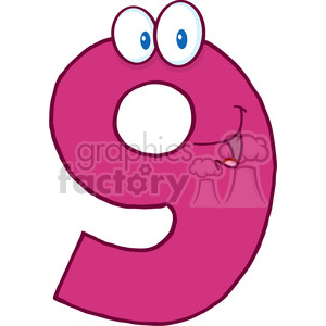 cartoon funny education school learning numbers character happy 9 nine pink