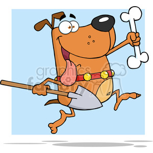 5203-Running-Dog-With-A-Bone-And-Shovel-Royalty-Free-RF-Clipart-Image clipart.