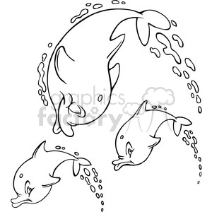 black and white cartoon dolphins clipart.