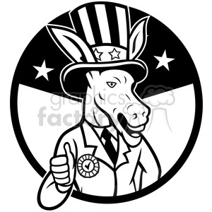black and white donkey democrat thumb up half us flag circle clipart.