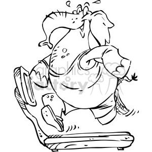 cartoon illustration funny comic comical elephant excercising fitness treadmill black+white