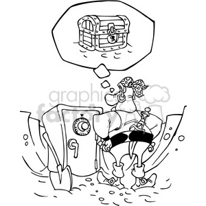 black white cartoon pirate looking at a safe clipart. Royalty-free image # 387966