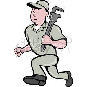 cartoon repairman fix plumber plumbers repair handyman handy+man run running rush late hurry wrench mechanic