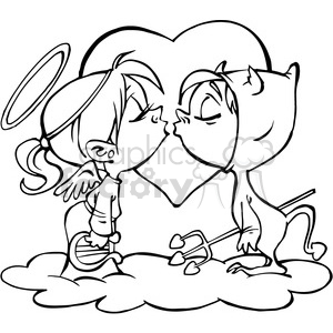 angel and devil kissing in black and white background. Commercial use background # 388517
