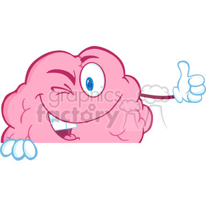 5824 Royalty Free Clip Art Winking Brain Character Holding A Thumb Up Over Sign clipart.