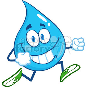 6213 Royalty Free Clip Art Water Drop Cartoon Mascot Character Running clipart. Commercial use image # 389289