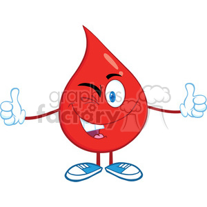 clipart - 6200 Royalty Free Clip Art Red Blood Drop Cartoon Character Giving A Double Thumbs Up.