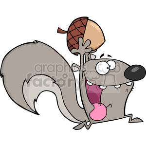 6736 Royalty Free Clip Art Crazy Gray Squirrel Cartoon Mascot Character Running With Acorn clipart. Royalty-free image # 389574