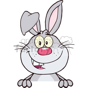 Cute Gray Rabbit Cartoon Mascot Character Over Blank Sign clipart.