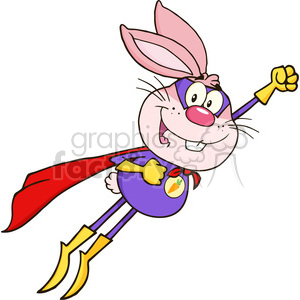 Royalty Free RF Clipart Illustration Pink Rabbit Superhero Cartoon Character Flying
