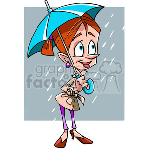 rain weather woman umbrella cartoon funny character raining umbrella holding outside wet